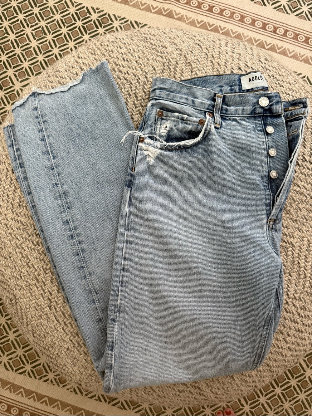 AGolde 90’s Pinch Light Wash Distressed Straight Leg Jeans Size 27